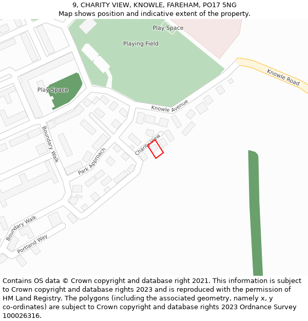 9, CHARITY VIEW, KNOWLE, FAREHAM, PO17 5NG: Location map and indicative extent of plot