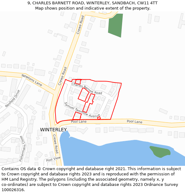 9, CHARLES BARNETT ROAD, WINTERLEY, SANDBACH, CW11 4TT: Location map and indicative extent of plot