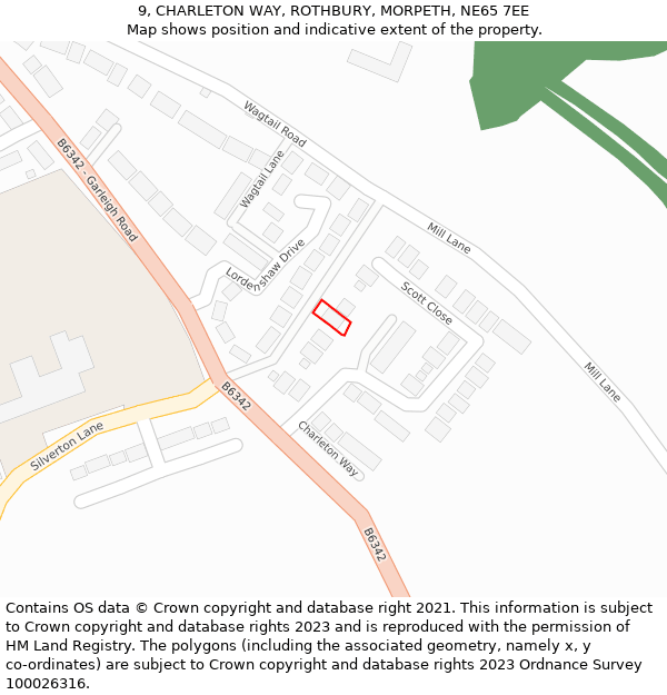 9, CHARLETON WAY, ROTHBURY, MORPETH, NE65 7EE: Location map and indicative extent of plot