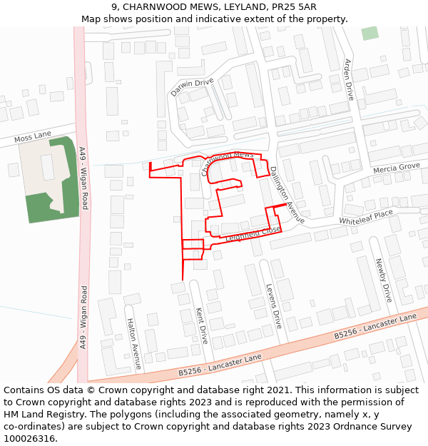 9, CHARNWOOD MEWS, LEYLAND, PR25 5AR: Location map and indicative extent of plot