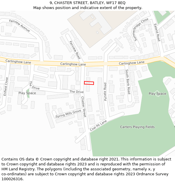 9, CHASTER STREET, BATLEY, WF17 8EQ: Location map and indicative extent of plot