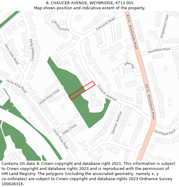 9, CHAUCER AVENUE, WEYBRIDGE, KT13 0SS: Location map and indicative extent of plot