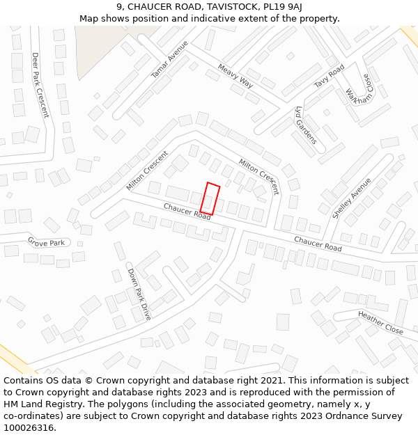 9, CHAUCER ROAD, TAVISTOCK, PL19 9AJ: Location map and indicative extent of plot