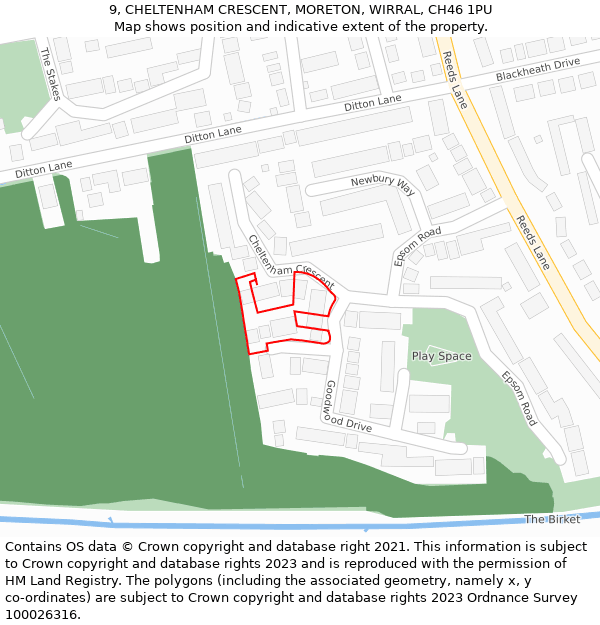 9, CHELTENHAM CRESCENT, MORETON, WIRRAL, CH46 1PU: Location map and indicative extent of plot