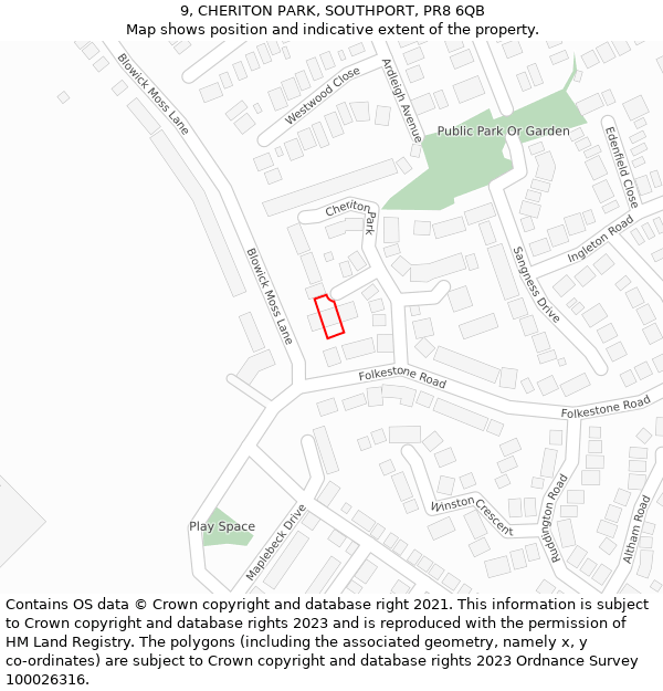 9, CHERITON PARK, SOUTHPORT, PR8 6QB: Location map and indicative extent of plot