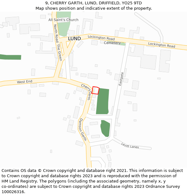 9, CHERRY GARTH, LUND, DRIFFIELD, YO25 9TD: Location map and indicative extent of plot