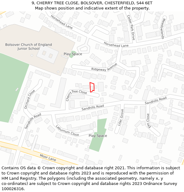 9, CHERRY TREE CLOSE, BOLSOVER, CHESTERFIELD, S44 6ET: Location map and indicative extent of plot