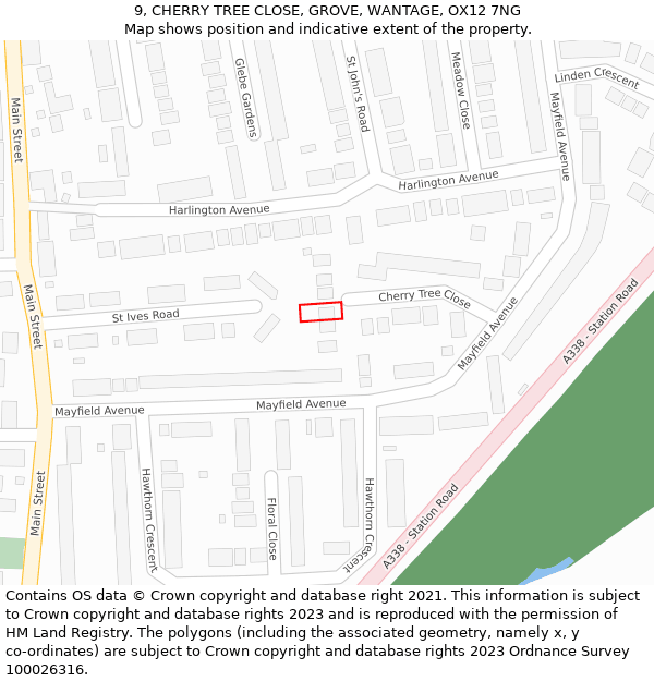 9, CHERRY TREE CLOSE, GROVE, WANTAGE, OX12 7NG: Location map and indicative extent of plot