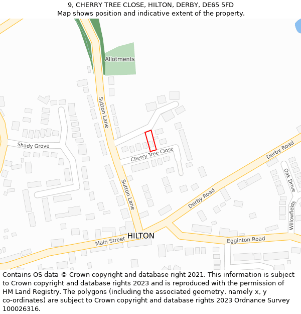 9, CHERRY TREE CLOSE, HILTON, DERBY, DE65 5FD: Location map and indicative extent of plot