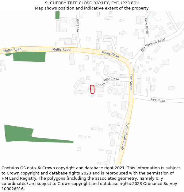 9, CHERRY TREE CLOSE, YAXLEY, EYE, IP23 8DH: Location map and indicative extent of plot