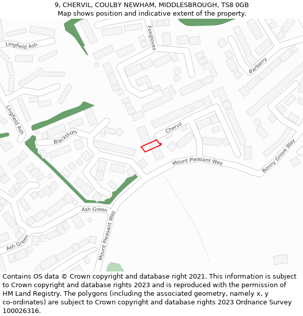 9, CHERVIL, COULBY NEWHAM, MIDDLESBROUGH, TS8 0GB: Location map and indicative extent of plot