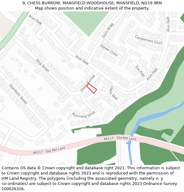 9, CHESS BURROW, MANSFIELD WOODHOUSE, MANSFIELD, NG19 9RN: Location map and indicative extent of plot