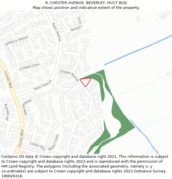 9, CHESTER AVENUE, BEVERLEY, HU17 8UQ: Location map and indicative extent of plot