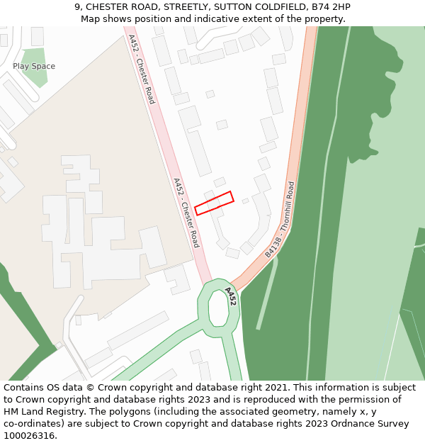 9, CHESTER ROAD, STREETLY, SUTTON COLDFIELD, B74 2HP: Location map and indicative extent of plot