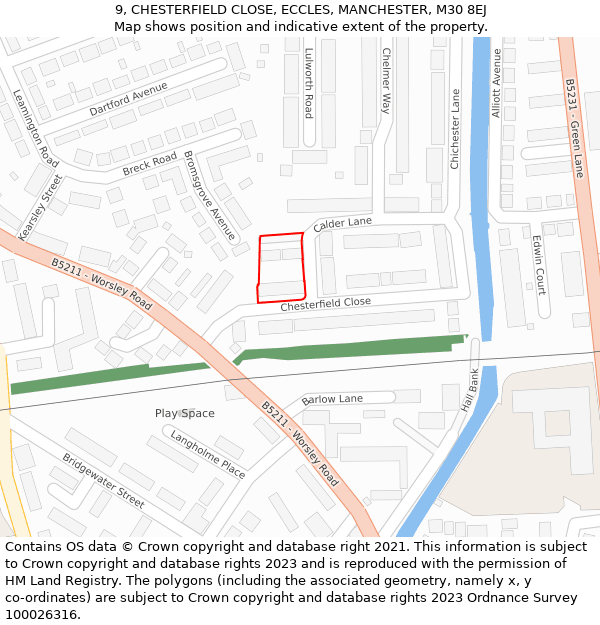 9, CHESTERFIELD CLOSE, ECCLES, MANCHESTER, M30 8EJ: Location map and indicative extent of plot