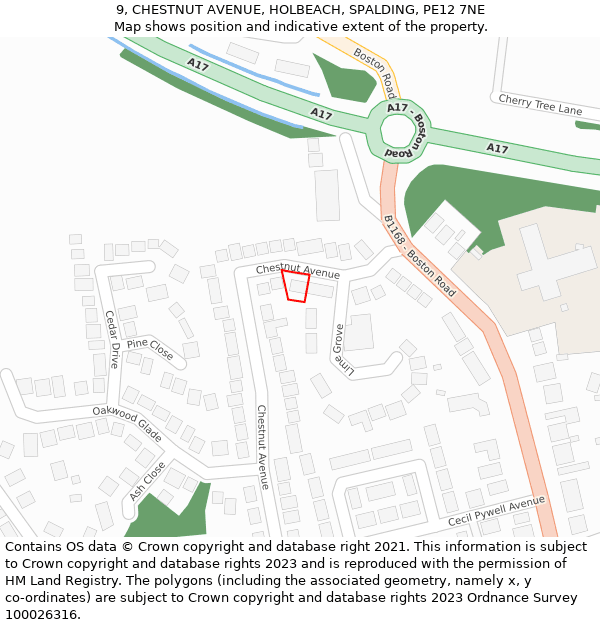 9, CHESTNUT AVENUE, HOLBEACH, SPALDING, PE12 7NE: Location map and indicative extent of plot