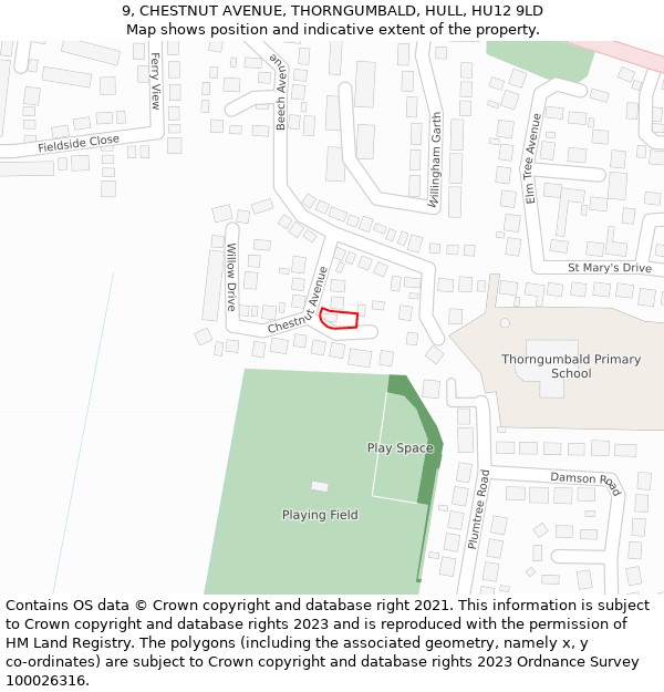9, CHESTNUT AVENUE, THORNGUMBALD, HULL, HU12 9LD: Location map and indicative extent of plot