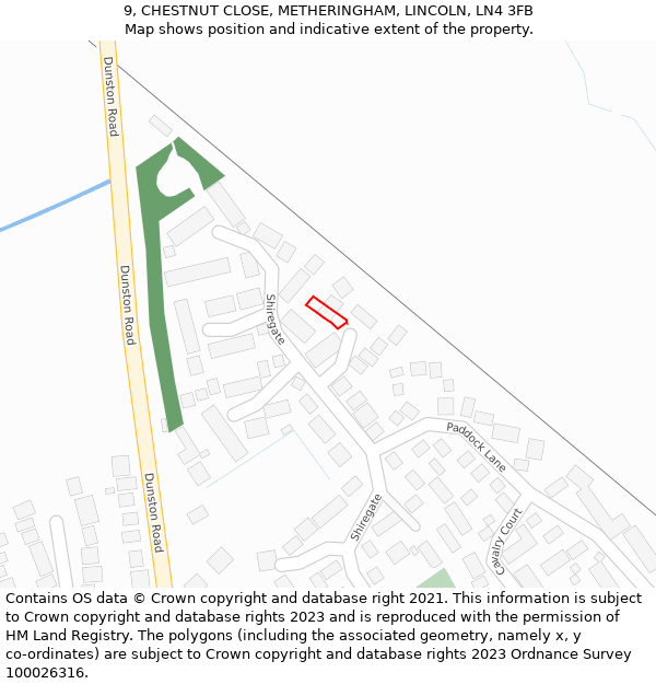 9, CHESTNUT CLOSE, METHERINGHAM, LINCOLN, LN4 3FB: Location map and indicative extent of plot