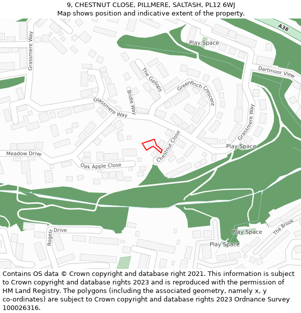 9, CHESTNUT CLOSE, PILLMERE, SALTASH, PL12 6WJ: Location map and indicative extent of plot