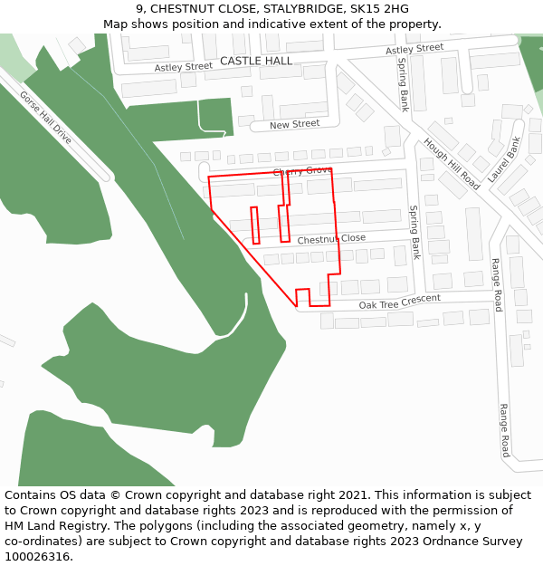 9, CHESTNUT CLOSE, STALYBRIDGE, SK15 2HG: Location map and indicative extent of plot