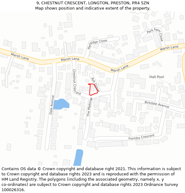 9, CHESTNUT CRESCENT, LONGTON, PRESTON, PR4 5ZN: Location map and indicative extent of plot