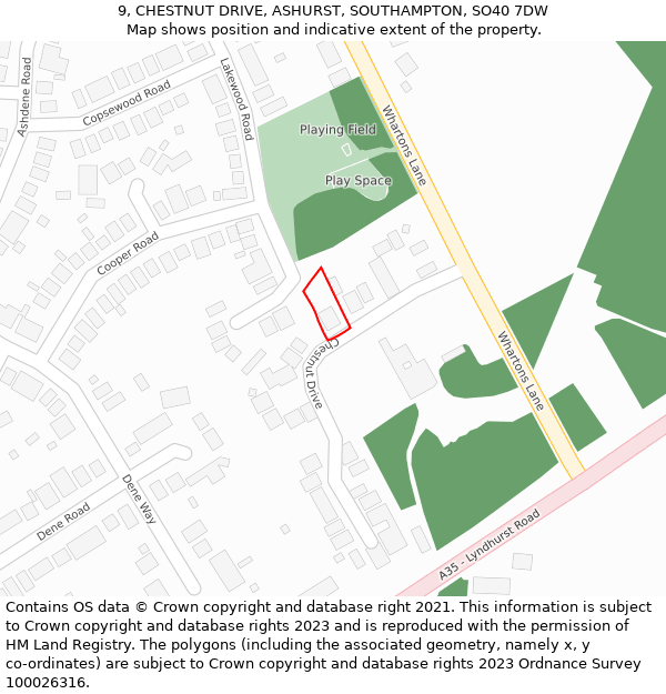 9, CHESTNUT DRIVE, ASHURST, SOUTHAMPTON, SO40 7DW: Location map and indicative extent of plot