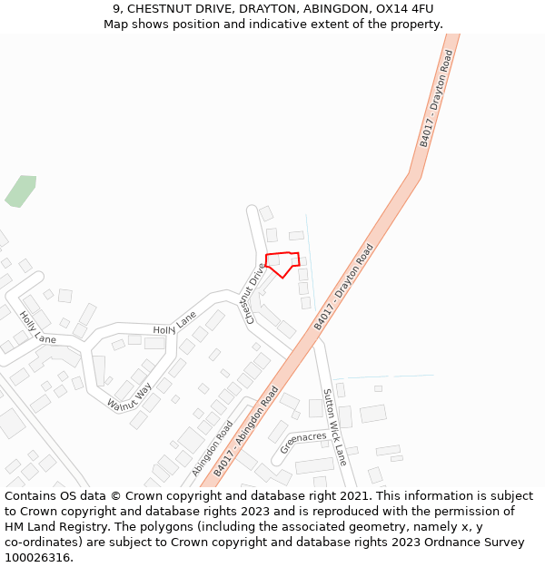 9, CHESTNUT DRIVE, DRAYTON, ABINGDON, OX14 4FU: Location map and indicative extent of plot
