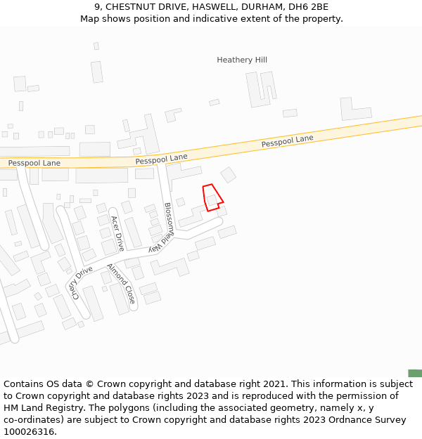 9, CHESTNUT DRIVE, HASWELL, DURHAM, DH6 2BE: Location map and indicative extent of plot