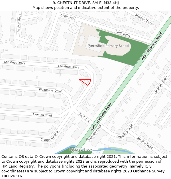 9, CHESTNUT DRIVE, SALE, M33 4HJ: Location map and indicative extent of plot