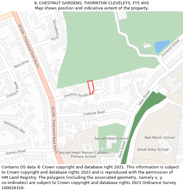 9, CHESTNUT GARDENS, THORNTON-CLEVELEYS, FY5 4HS: Location map and indicative extent of plot