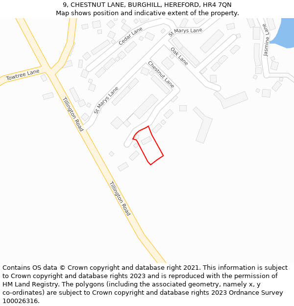 9, CHESTNUT LANE, BURGHILL, HEREFORD, HR4 7QN: Location map and indicative extent of plot