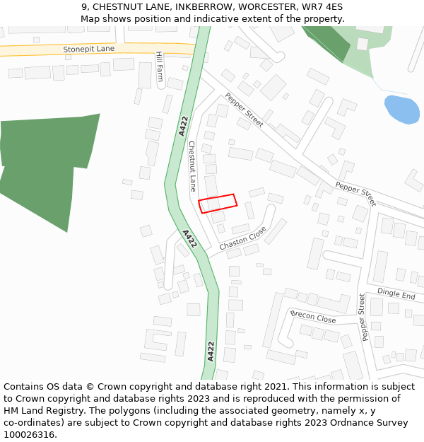 9, CHESTNUT LANE, INKBERROW, WORCESTER, WR7 4ES: Location map and indicative extent of plot