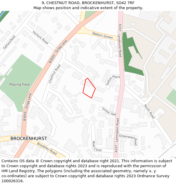 9, CHESTNUT ROAD, BROCKENHURST, SO42 7RF: Location map and indicative extent of plot
