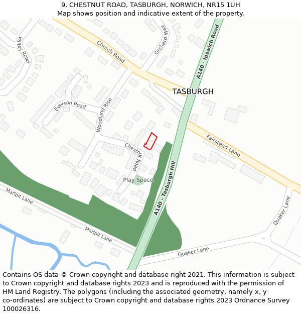 9, CHESTNUT ROAD, TASBURGH, NORWICH, NR15 1UH: Location map and indicative extent of plot