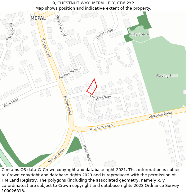 9, CHESTNUT WAY, MEPAL, ELY, CB6 2YP: Location map and indicative extent of plot