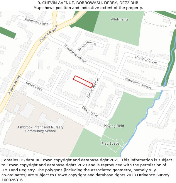 9, CHEVIN AVENUE, BORROWASH, DERBY, DE72 3HR: Location map and indicative extent of plot