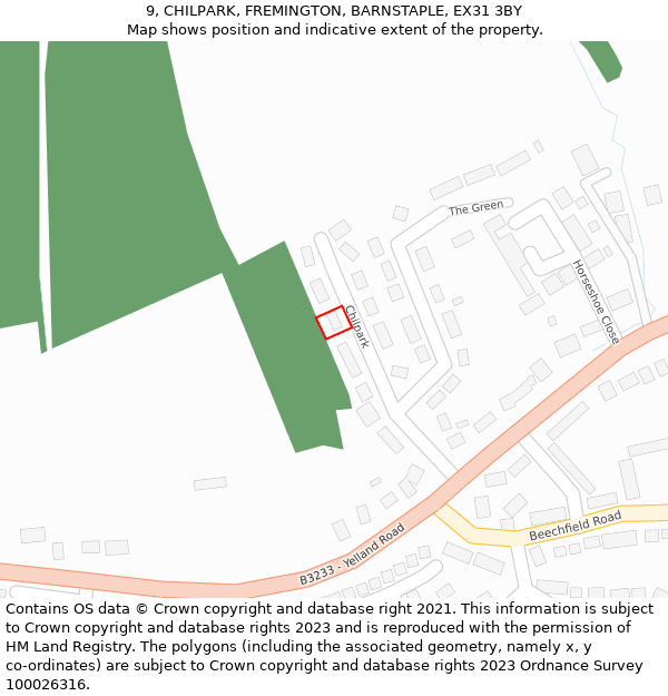 9, CHILPARK, FREMINGTON, BARNSTAPLE, EX31 3BY: Location map and indicative extent of plot