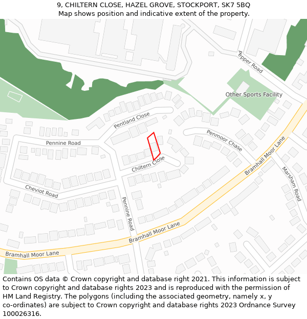 9, CHILTERN CLOSE, HAZEL GROVE, STOCKPORT, SK7 5BQ: Location map and indicative extent of plot