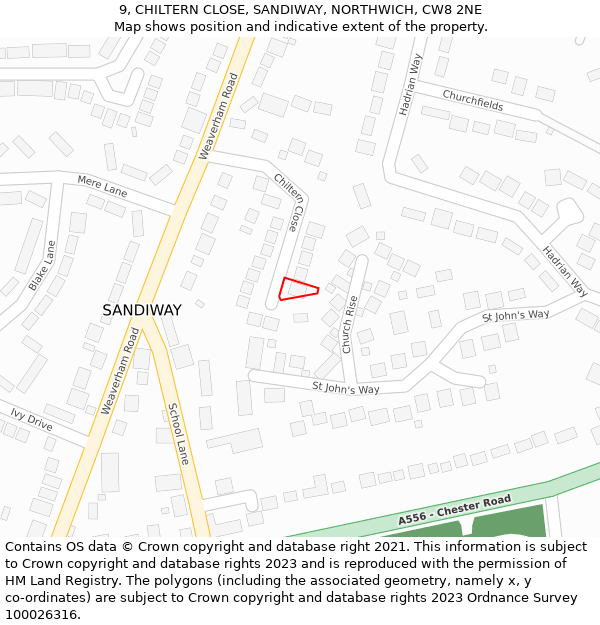 9, CHILTERN CLOSE, SANDIWAY, NORTHWICH, CW8 2NE: Location map and indicative extent of plot