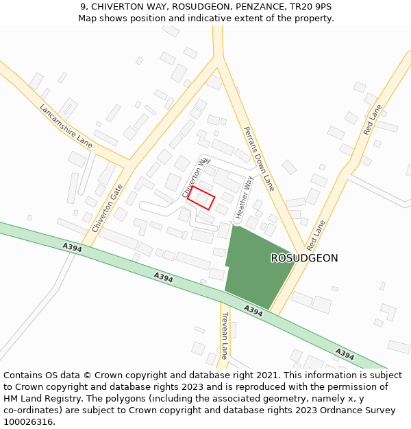 9, CHIVERTON WAY, ROSUDGEON, PENZANCE, TR20 9PS: Location map and indicative extent of plot