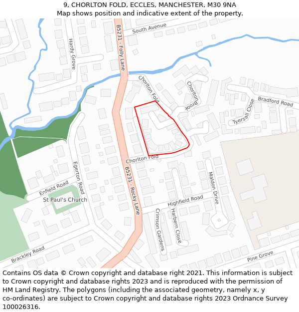 9, CHORLTON FOLD, ECCLES, MANCHESTER, M30 9NA: Location map and indicative extent of plot