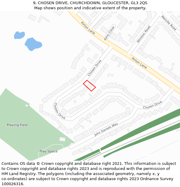 9, CHOSEN DRIVE, CHURCHDOWN, GLOUCESTER, GL3 2QS: Location map and indicative extent of plot