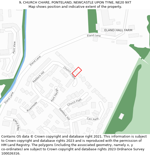 9, CHURCH CHARE, PONTELAND, NEWCASTLE UPON TYNE, NE20 9XT: Location map and indicative extent of plot