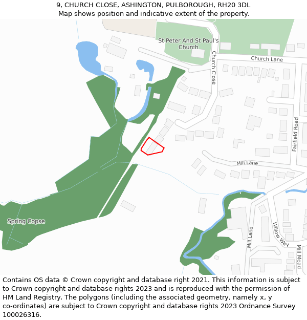 9, CHURCH CLOSE, ASHINGTON, PULBOROUGH, RH20 3DL: Location map and indicative extent of plot