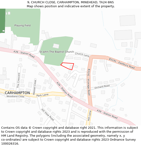 9, CHURCH CLOSE, CARHAMPTON, MINEHEAD, TA24 6NS: Location map and indicative extent of plot