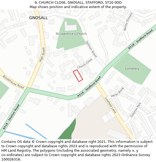 9, CHURCH CLOSE, GNOSALL, STAFFORD, ST20 0DD: Location map and indicative extent of plot