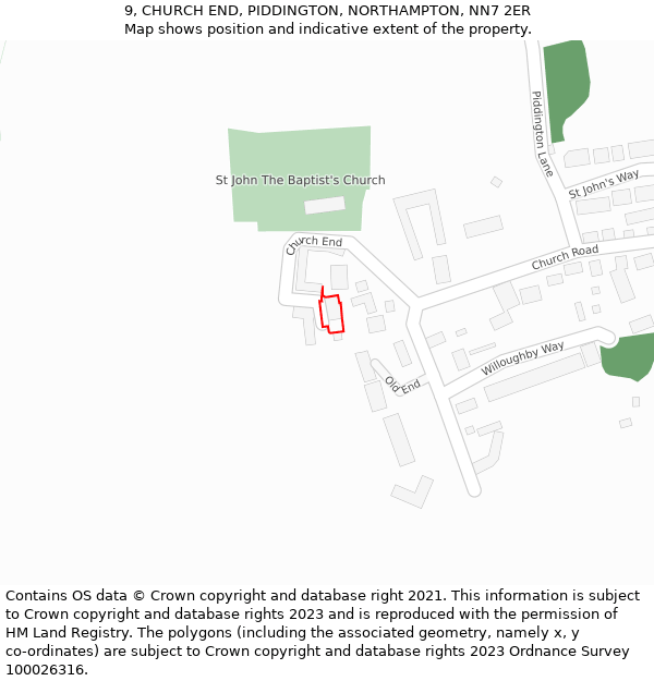 9, CHURCH END, PIDDINGTON, NORTHAMPTON, NN7 2ER: Location map and indicative extent of plot