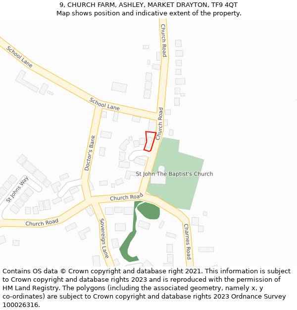 9, CHURCH FARM, ASHLEY, MARKET DRAYTON, TF9 4QT: Location map and indicative extent of plot