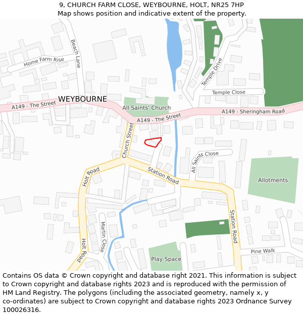 9, CHURCH FARM CLOSE, WEYBOURNE, HOLT, NR25 7HP: Location map and indicative extent of plot