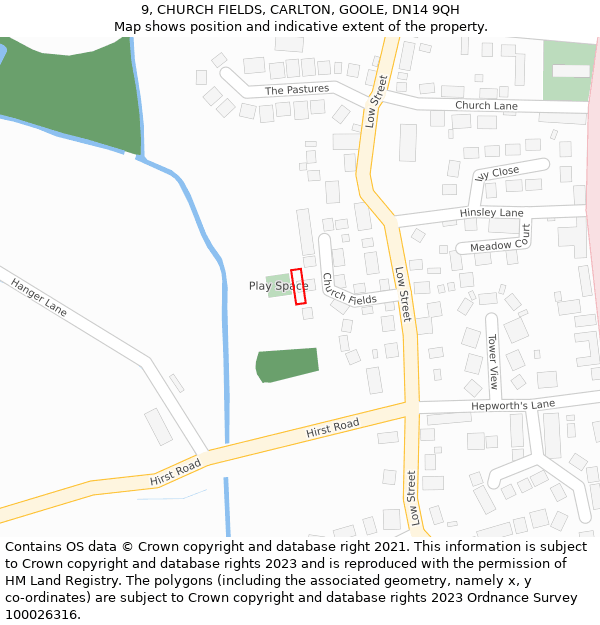 9, CHURCH FIELDS, CARLTON, GOOLE, DN14 9QH: Location map and indicative extent of plot